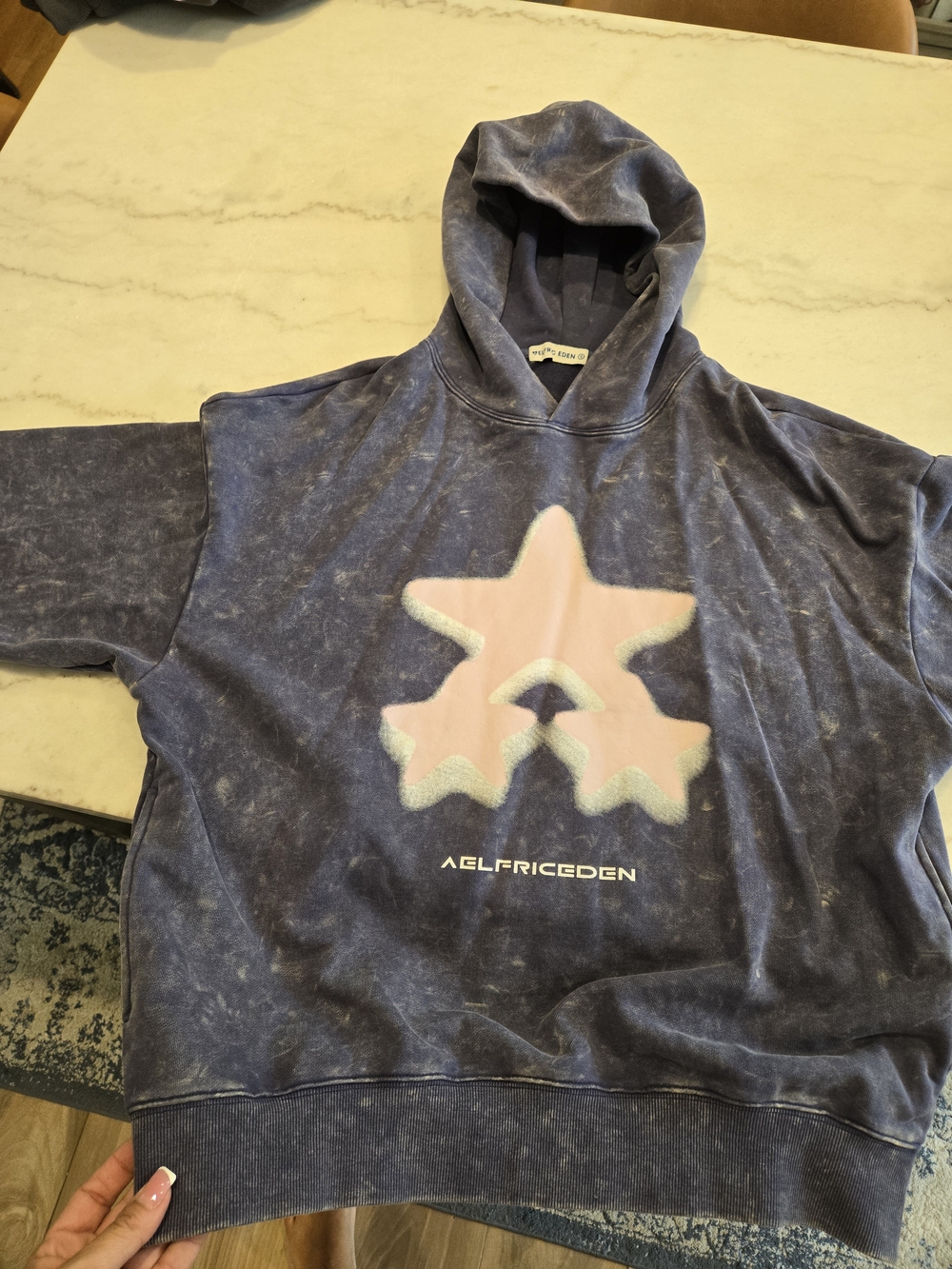 Aelfric Eden Washed Blue Hoodie with Pink Star Patch